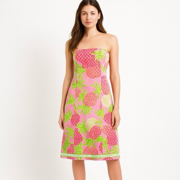 Lilly Pulitzer Vintage Pineapple Strapless Cotton Dress - Picture 3 of 13